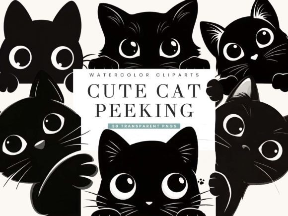 Download Black Cat Peeking Clipart Bundle - Cat Collection