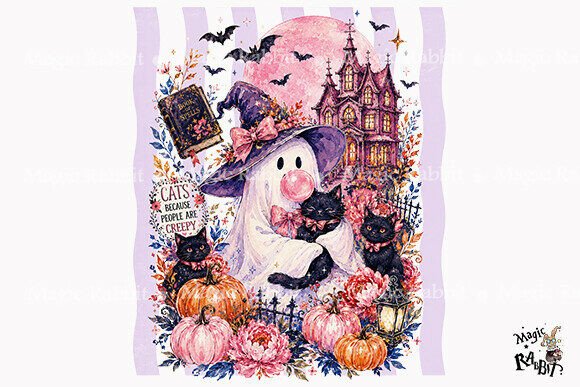 Download Pink Ghost Cat Halloween PNG - Cat Collection