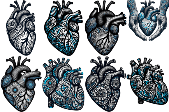 Download 8 Human Heart Intricate Patterns Bundle - Cat Collection