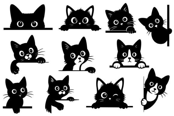 Download Peeking Cat Silhouette SVG Bundle - Cat Collection