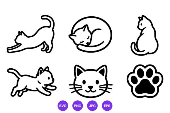 Download Cat Poses and Paw Icon Set Vector - Cat Collection